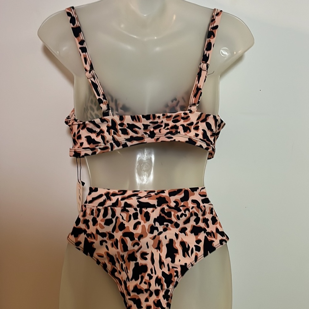 Boutique Leopard Print High Waisted Bikini Set Front Cutout L NWT - Picture 5 of 7